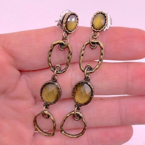 Lia Sophia “Pistachio” Earrings w/Green Oval Gems & Antiqued Goldtone - Picture 3 of 9